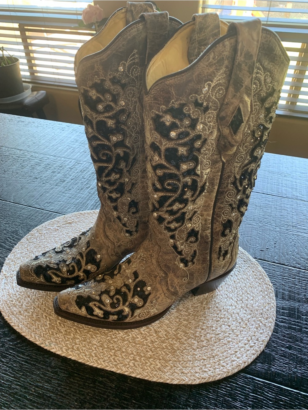 Embellished Gray Western Heeled Boots - Women's Fashion Boots